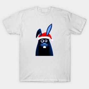 Crazy black rabbit in Santa Claus hat T-Shirt